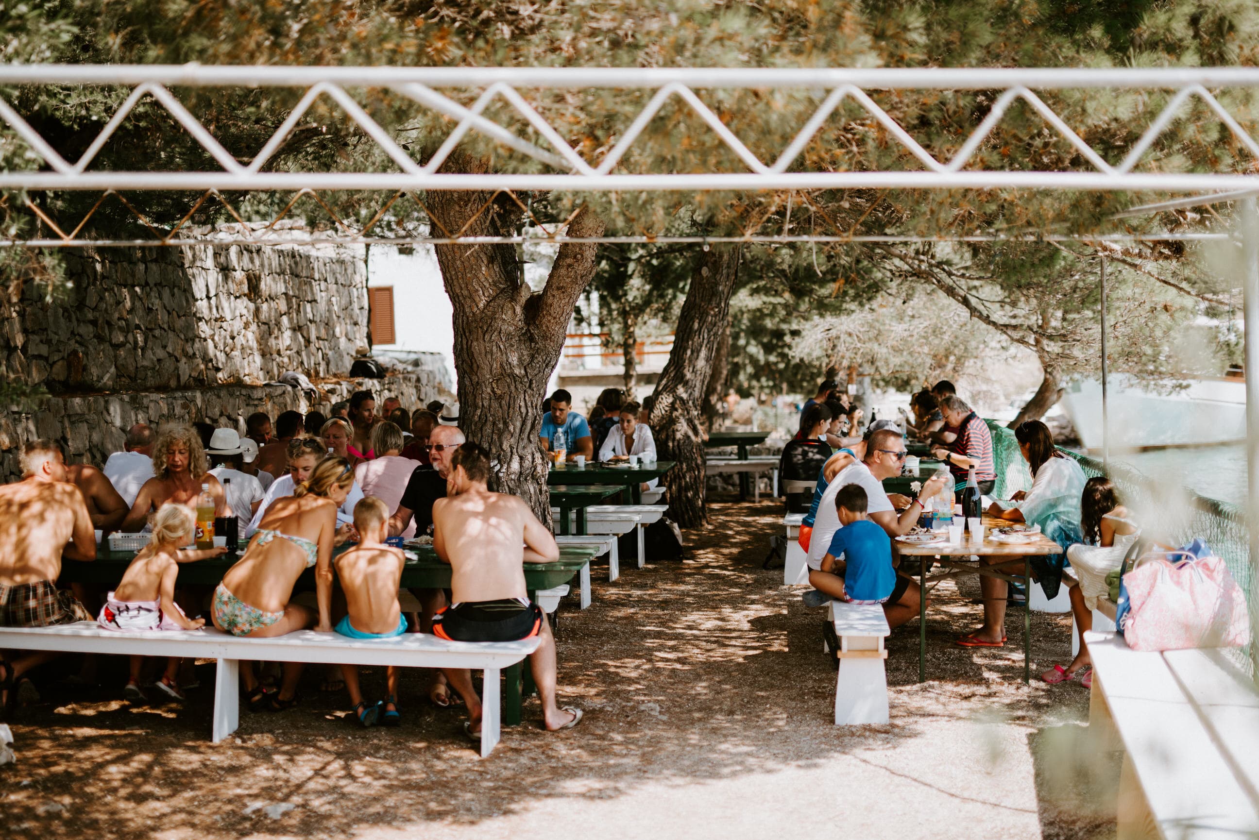 Freshly grilled fish and meat lunch served on board Kanela.