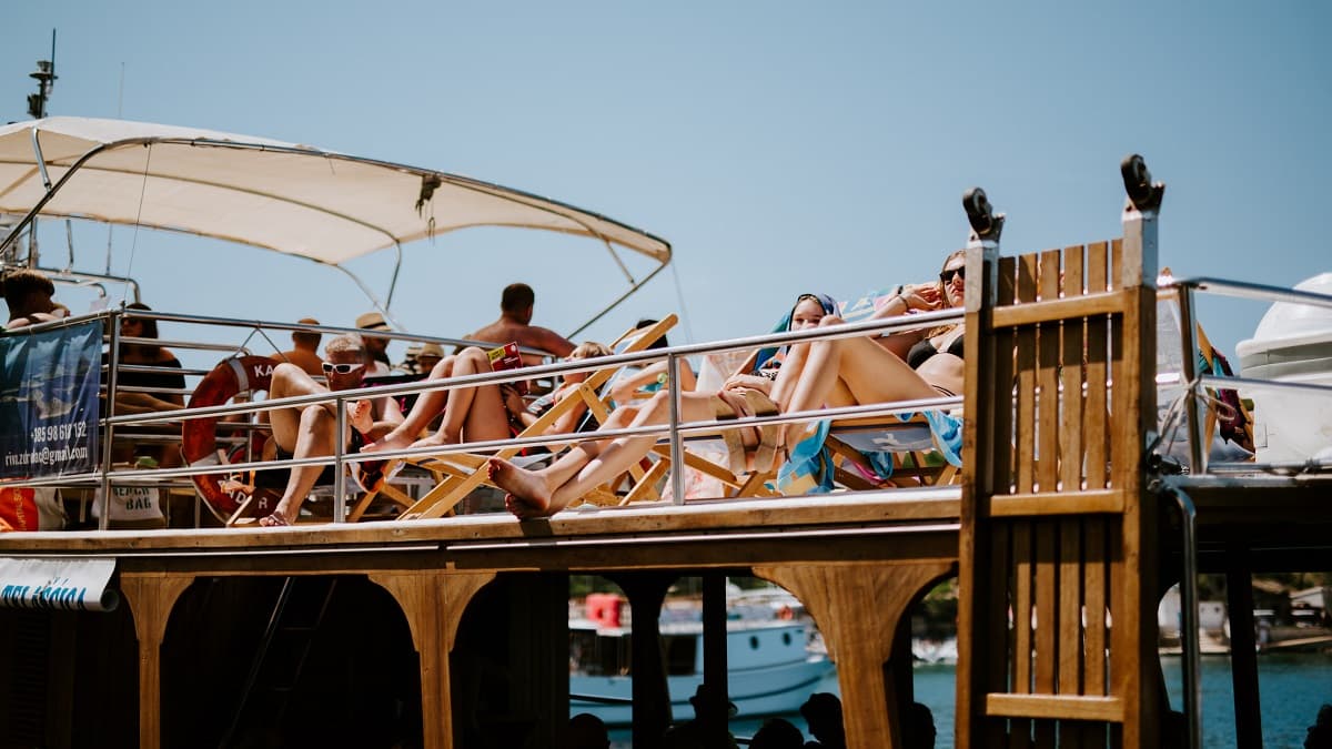 Group sunbathing on the top deck